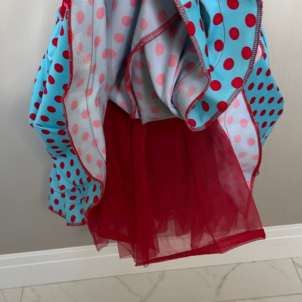 Weissman Turquoise Polka Dot One-Shoulder Party Dress with Red Accents - Picture 8 of 9